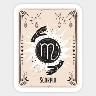 Scorpio zodiac symbol card with fortune teller mystic hands. Sticker